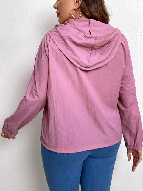 Plus Size Zip-Up Drawstring Hooded Jacket with Pockets BLUE ZONE PLANET