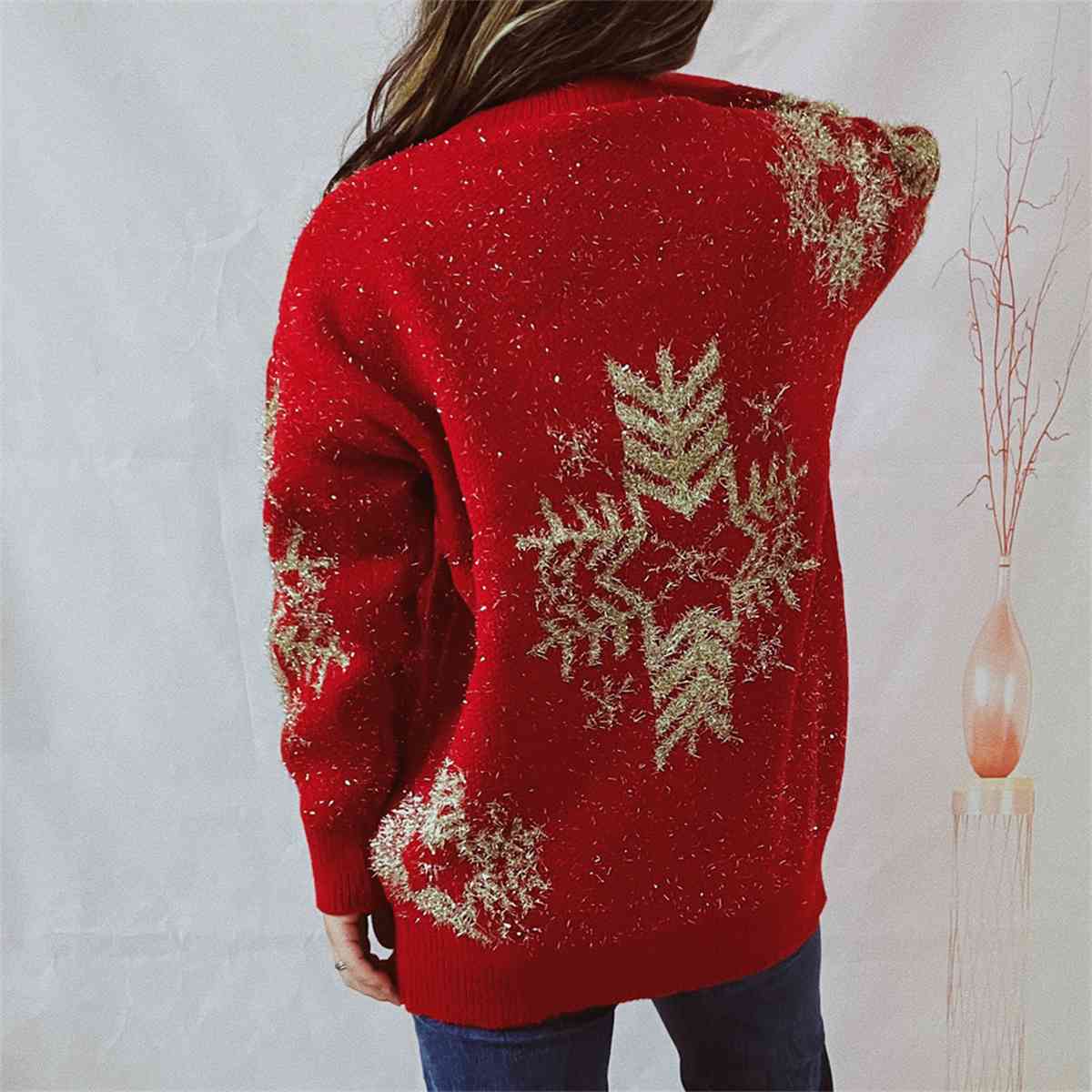 Snowflake Pattern Long Sleeve Sweater BLUE ZONE PLANET