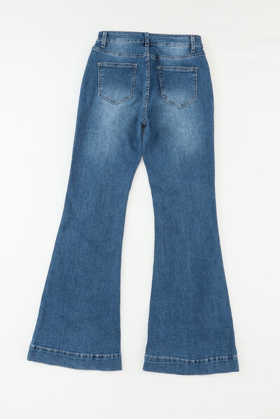 Blue Zone Planet |  Pocketed Buttoned Flare Jeans BLUE ZONE PLANET