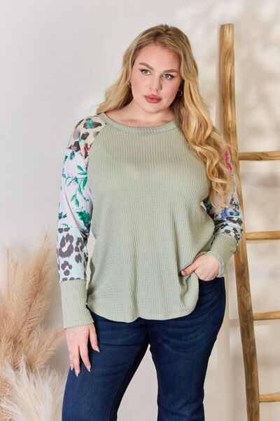 Hailey & Co Full Size Printed Round Neck Blouse Trendsi