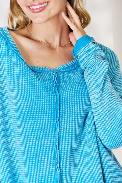 Zenana Oversized Waffle Long Sleeve Top-TOPS / DRESSES-[Adult]-[Female]-2022 Online Blue Zone Planet