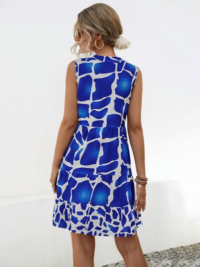 Blue Zone Planet |  Printed Notched Sleeveless Tiered Dress BLUE ZONE PLANET