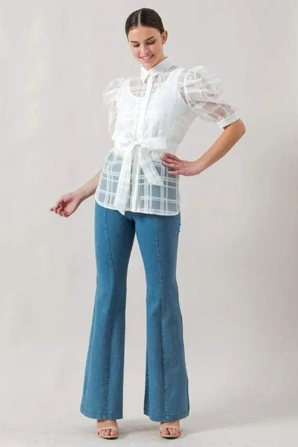 A See-thru Mini Length Organza Top Blue Zone Planet