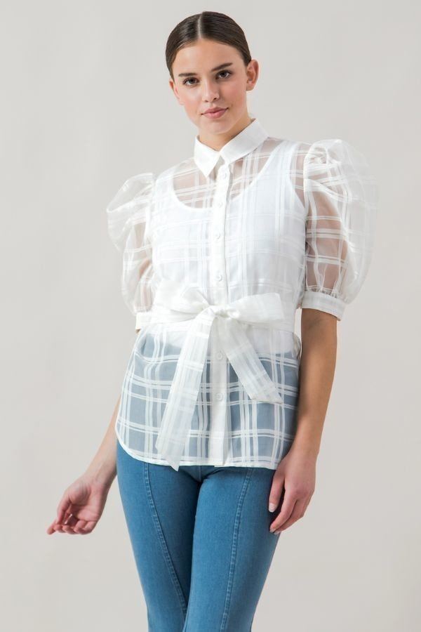 A See-thru Mini Length Organza Top-TOPS / DRESSES-[Adult]-[Female]-White-S-Blue Zone Planet