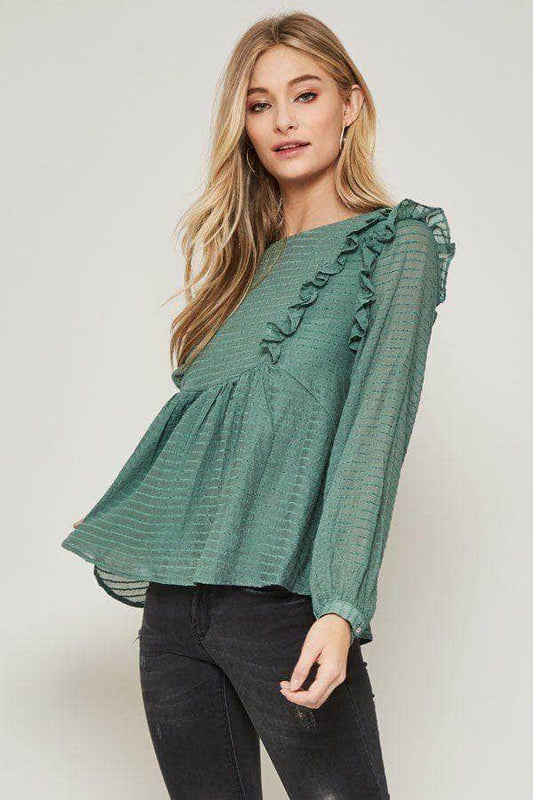 A Semi-sheer Striped Woven Top-TOPS / DRESSES-[Adult]-[Female]-Green-S-Blue Zone Planet