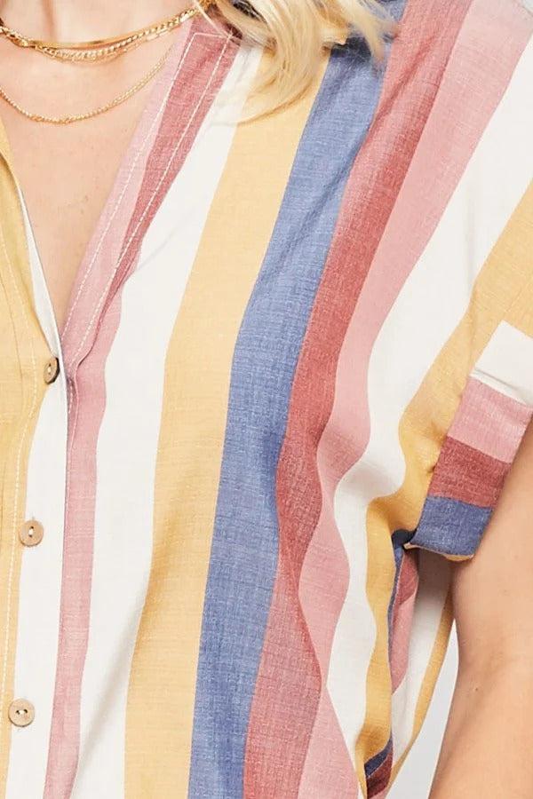A Woven Shirt In Multicolor Striped With Collared Neckline Blue Zone Planet