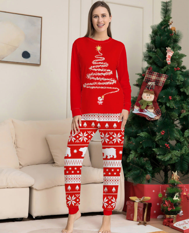 Home clothes printed pajamas Christmas parent-child round neck long sleeve suit-TOPS / DRESSES-[Adult]-[Female]-Red Christmas Print 2-S-2022 Online Blue Zone Planet