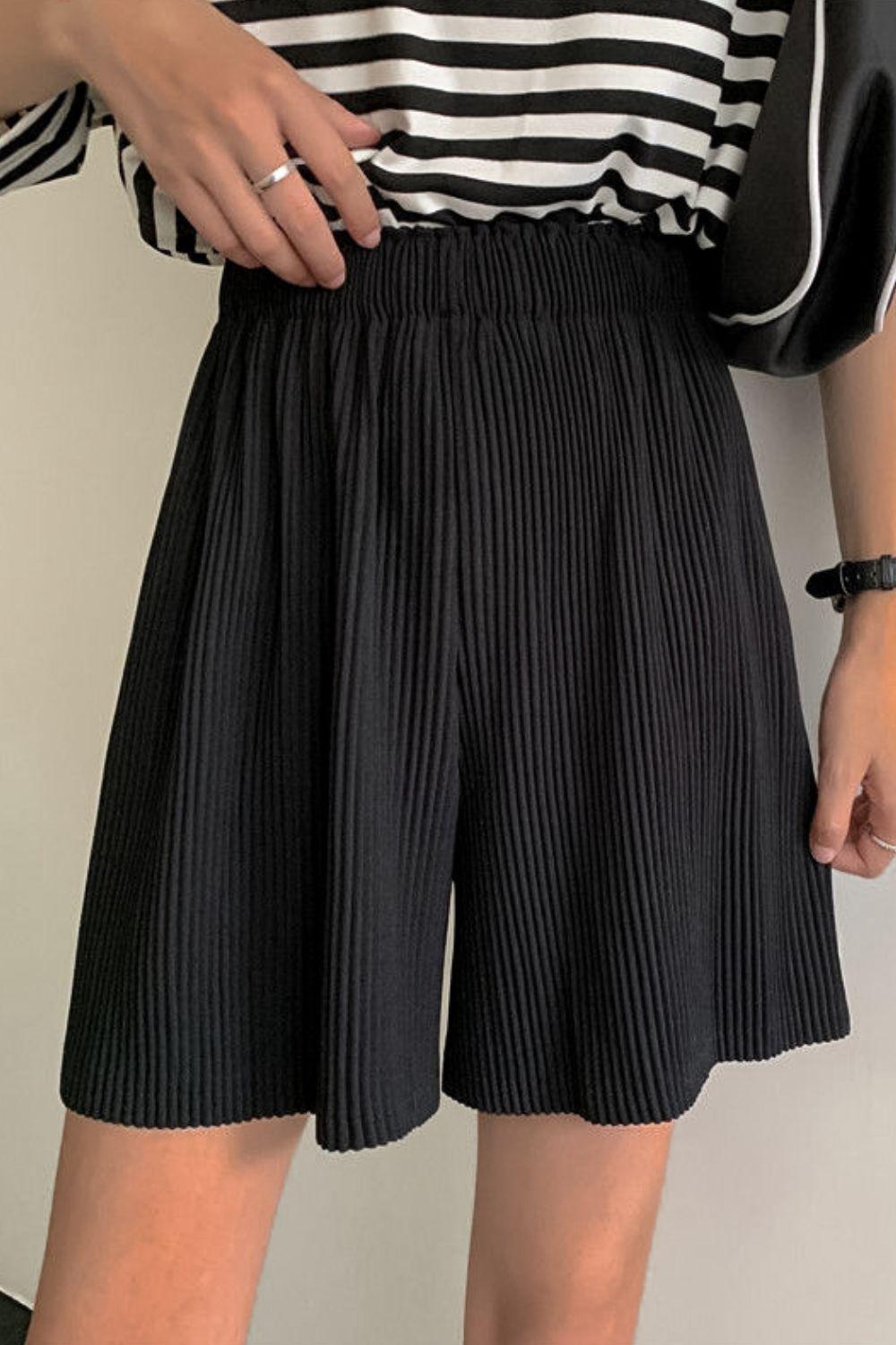 Accordion Pleated Wide Leg Shorts BLUE ZONE PLANET