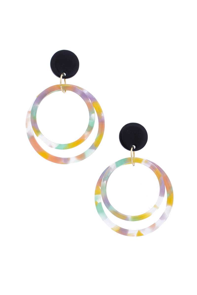 Acetate Double Circle Post Drop Earring-JEWELRY-[Adult]-[Female]-Multi-Blue Zone Planet