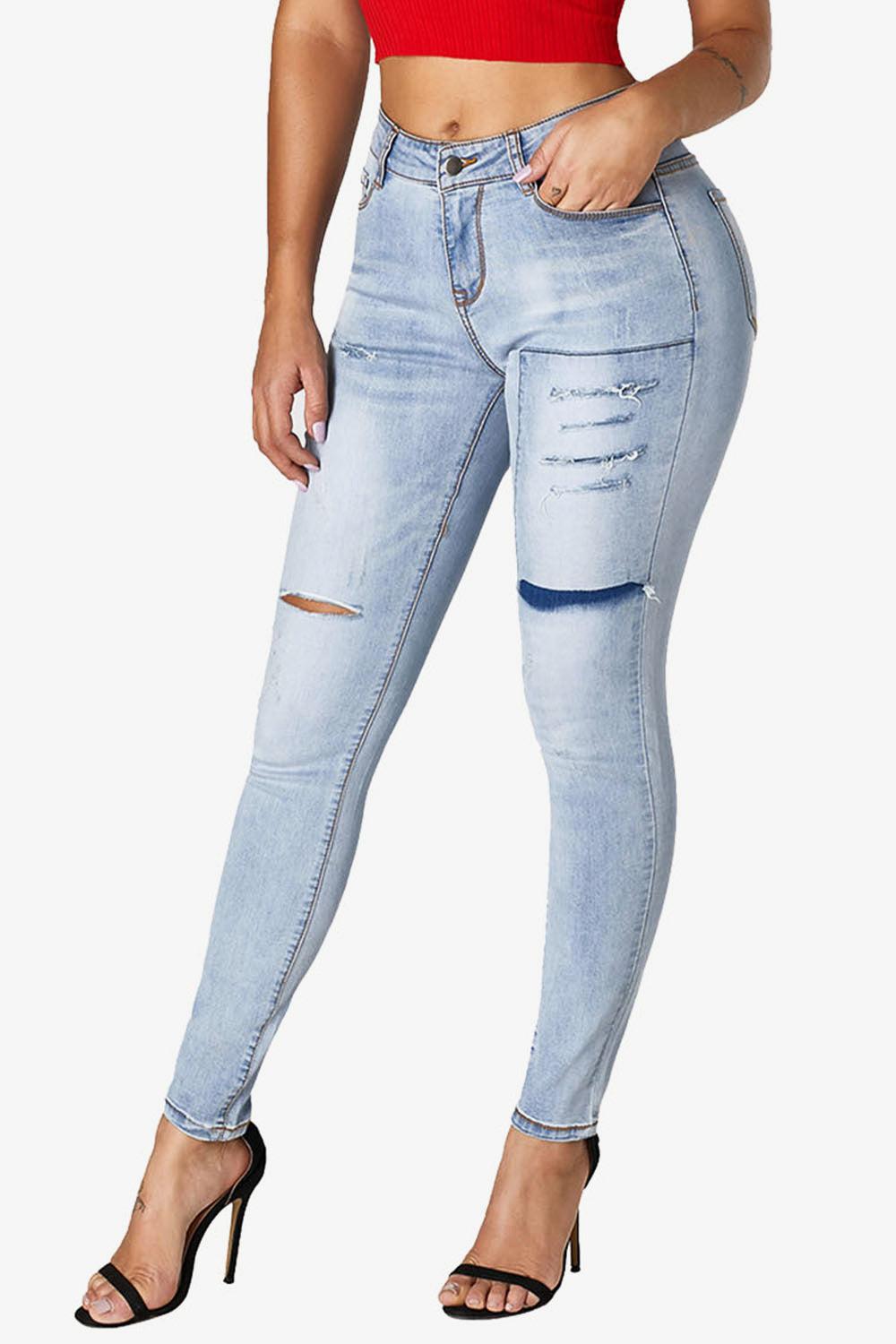 Acid Wash Ripped Skinny Jeans-TOPS / DRESSES-[Adult]-[Female]-Blue-S-2022 Online Blue Zone Planet