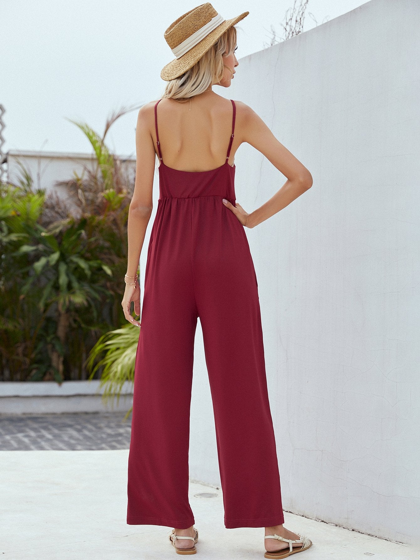 Adjustable Spaghetti Strap Jumpsuit with Pockets BLUE ZONE PLANET