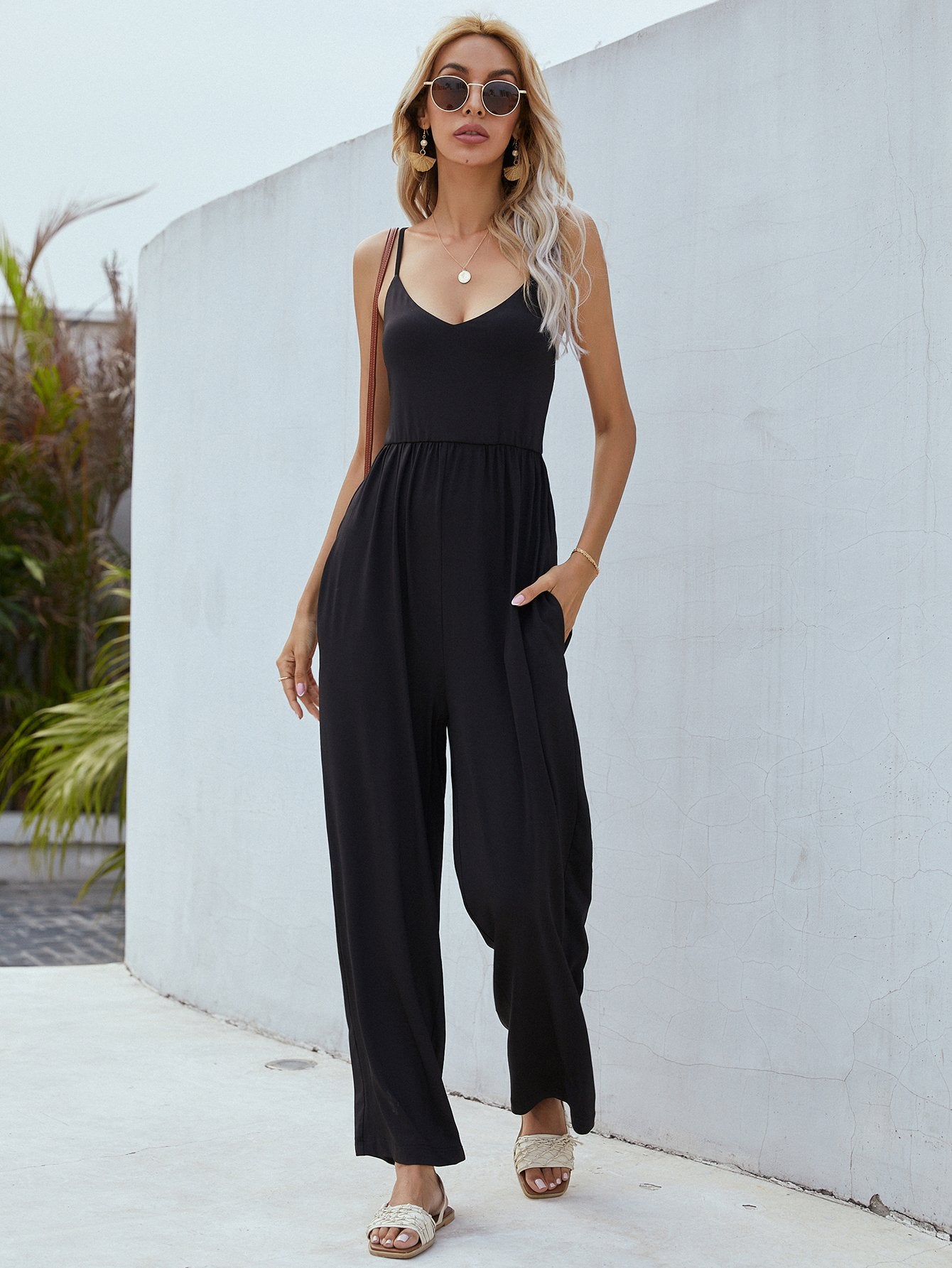 Adjustable Spaghetti Strap Jumpsuit with Pockets BLUE ZONE PLANET
