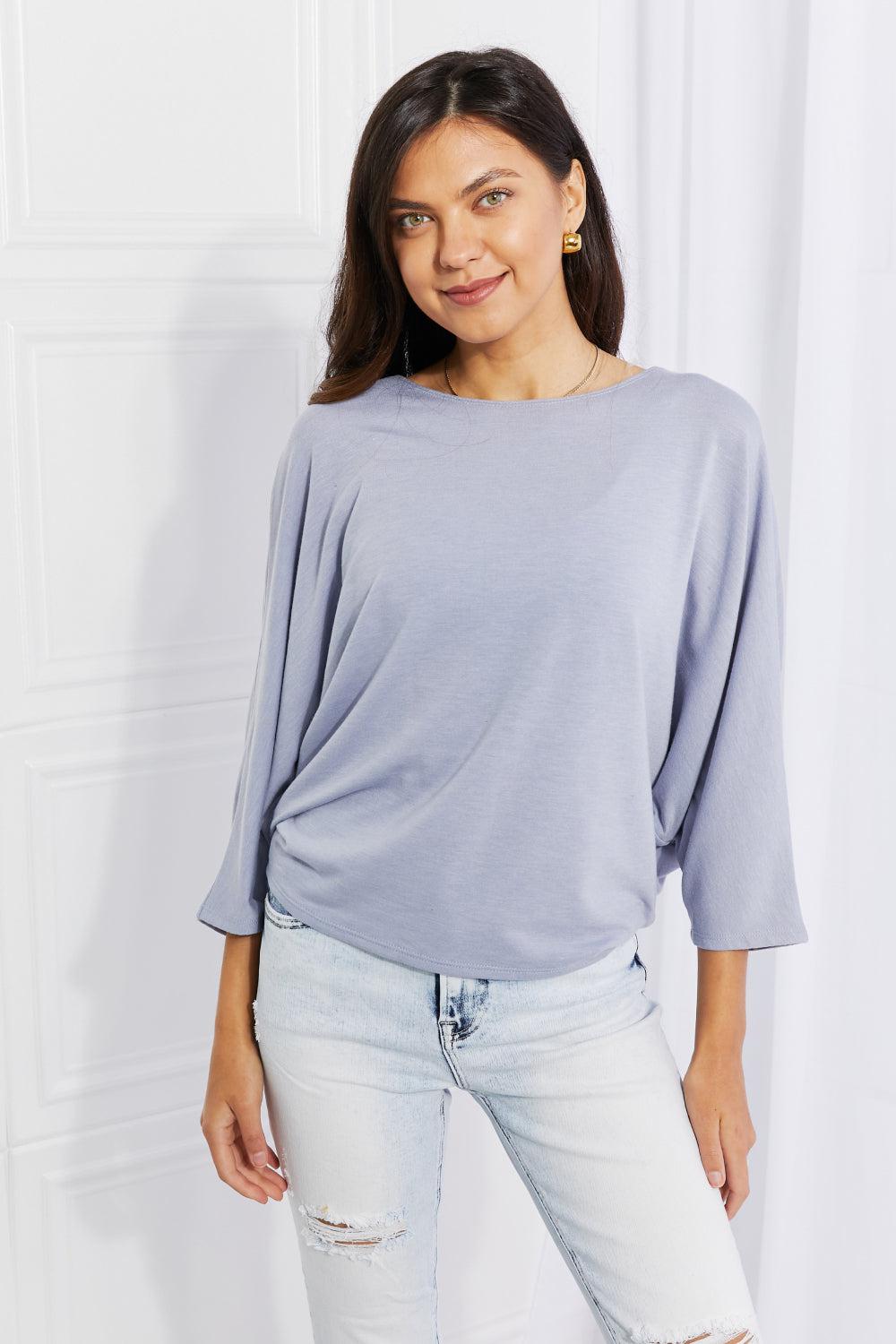 Andree by Unit Full Size Needless to Say Dolman Sleeve Top BLUE ZONE PLANET