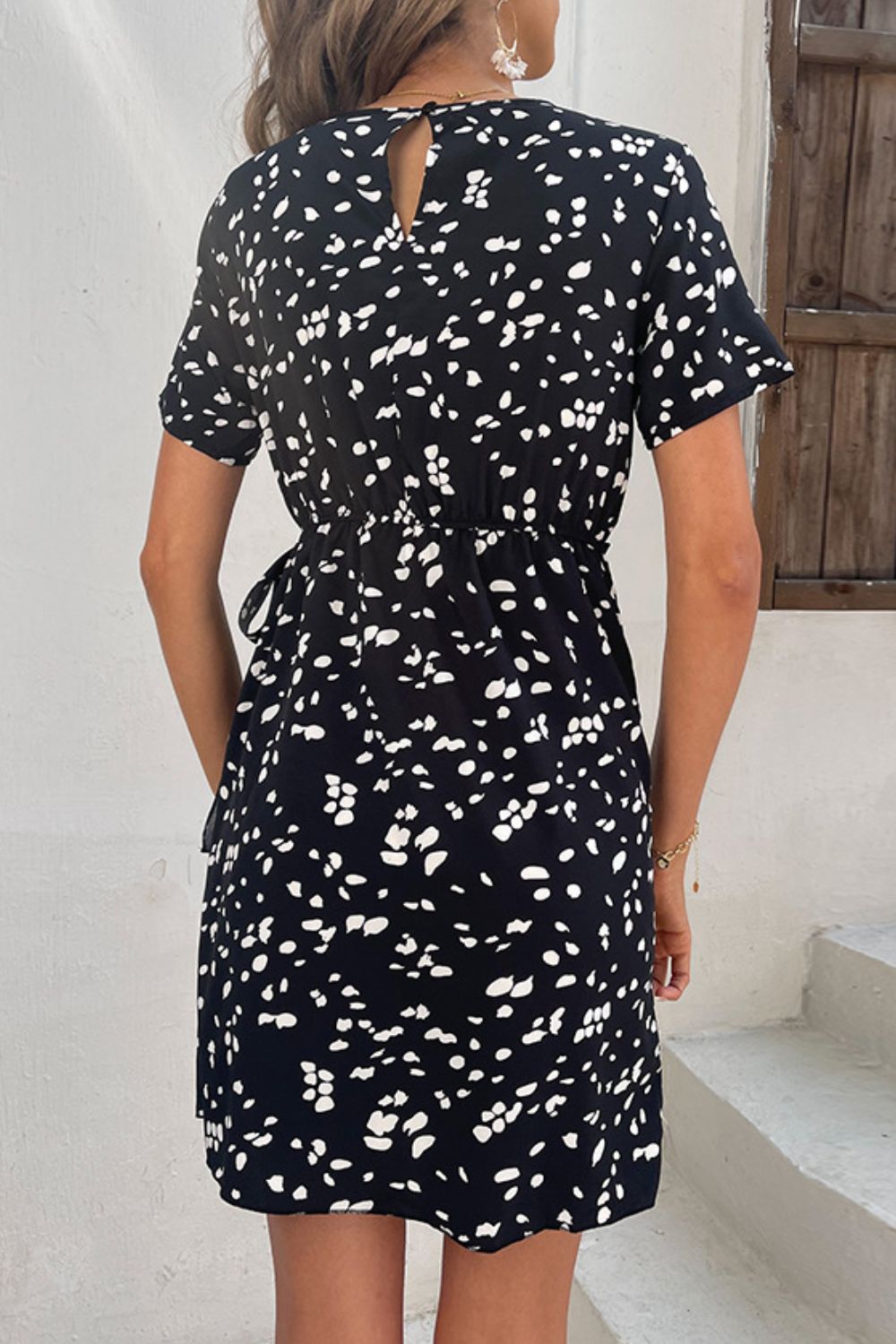 Animal Print Belted Keyhole Round Neck Dress BLUE ZONE PLANET