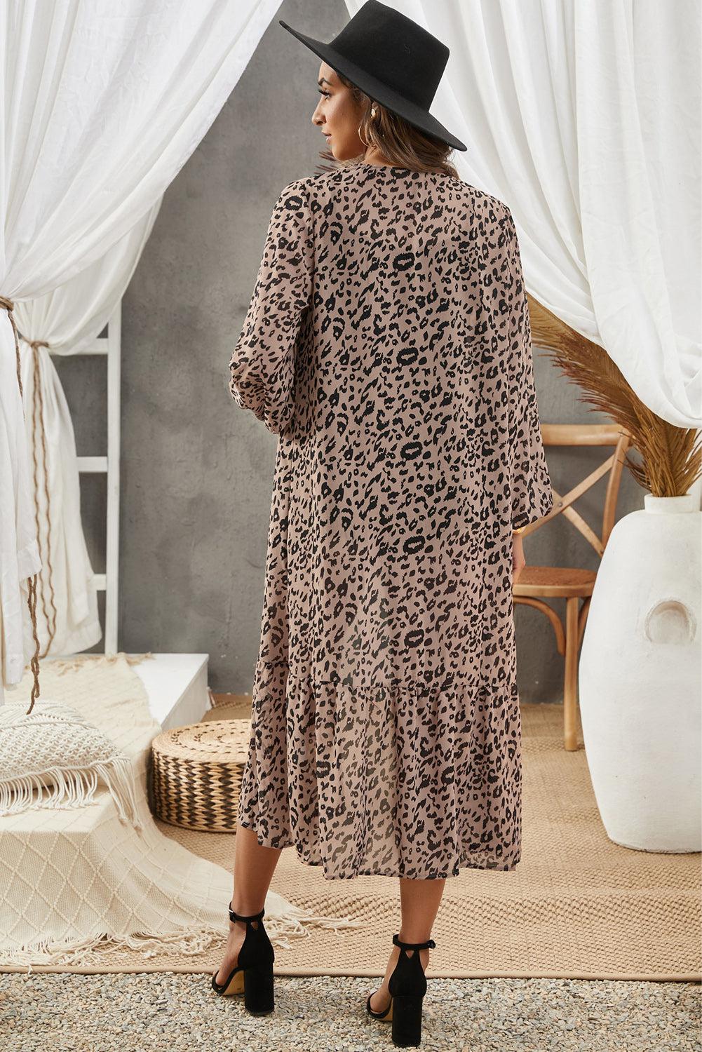 Animal Print Long Sleeve Open Front Cardigan BLUE ZONE PLANET