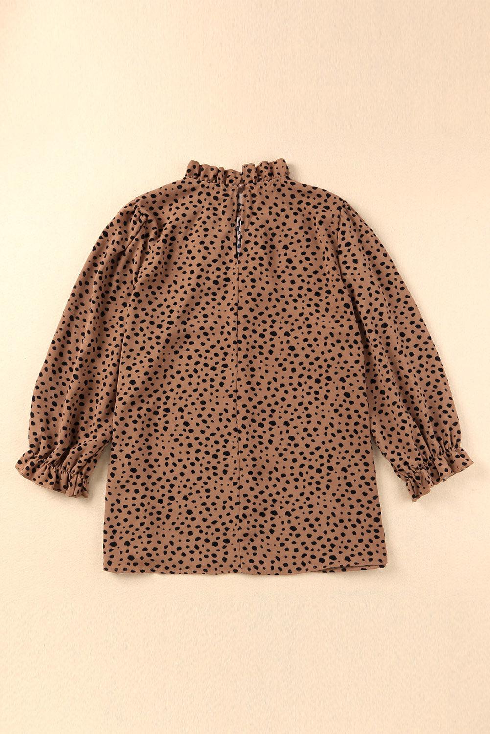 Animal Print Ruffle Collar Flounce Sleeve Blouse BLUE ZONE PLANET