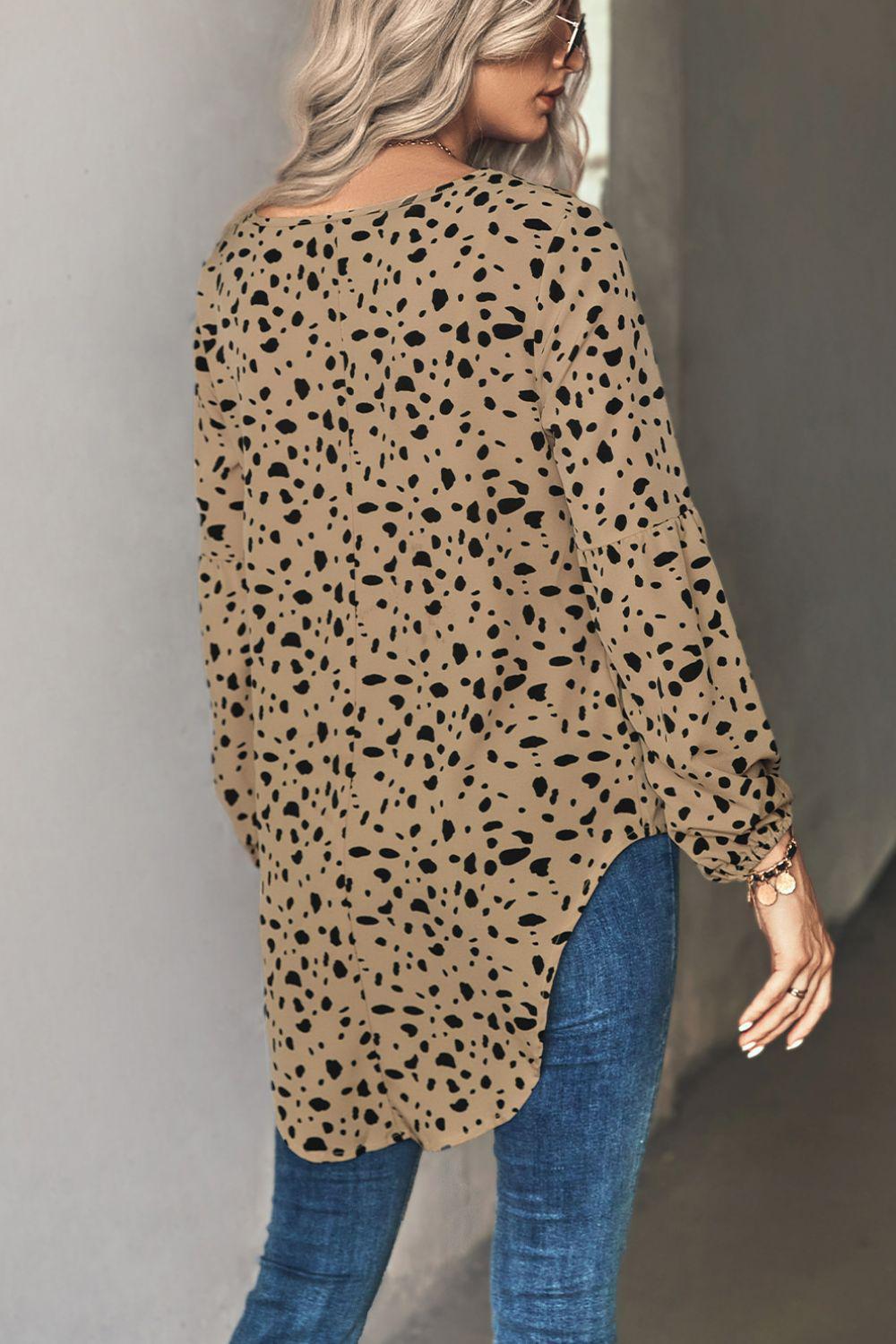 Animal Print V-Neck High-Low Blouse BLUE ZONE PLANET