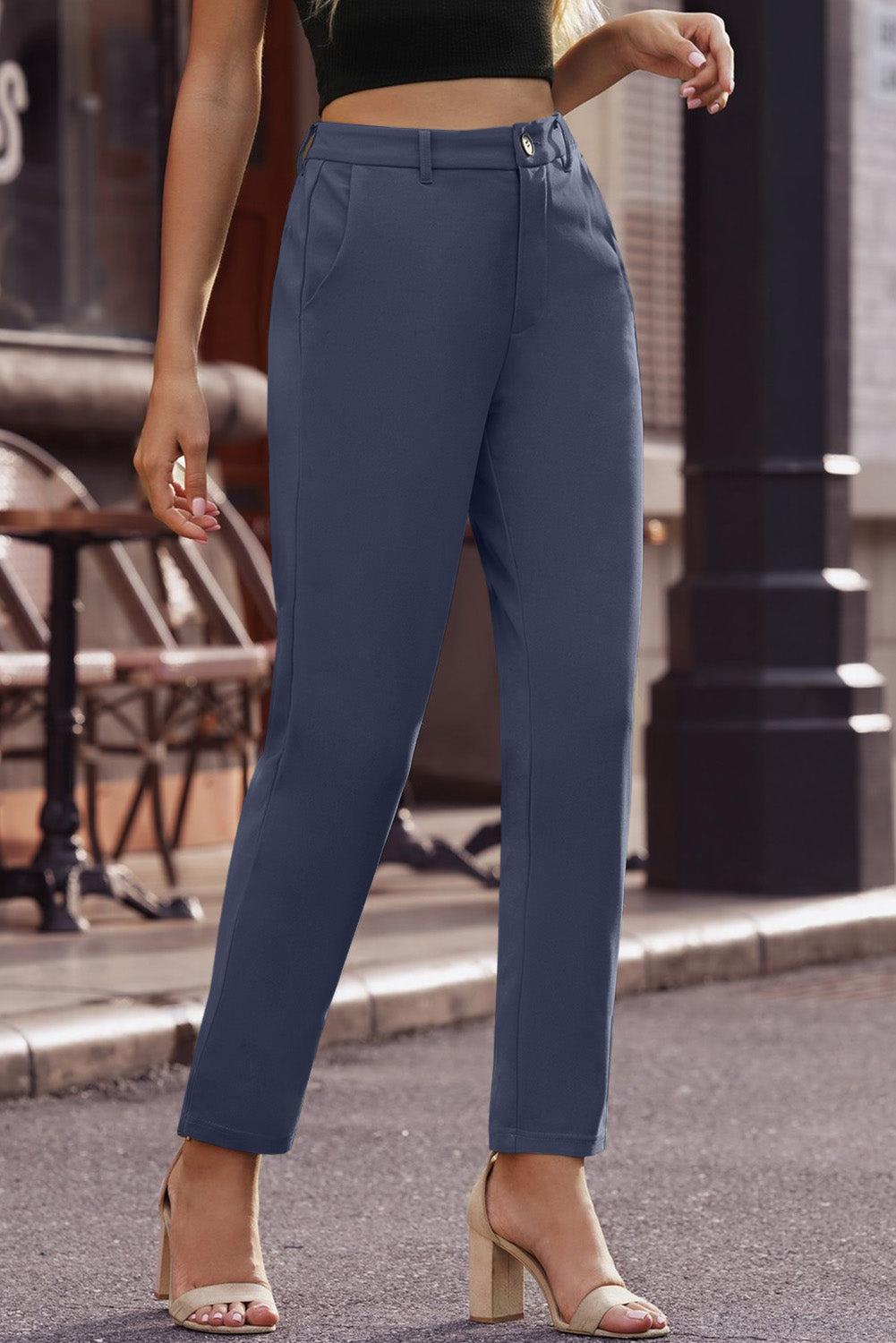 Ankle-Length Straight Leg Pants with Pockets BLUE ZONE PLANET
