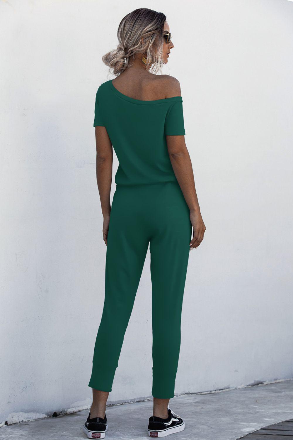 Asymmetrical Neck Tied Jumpsuit with Pockets BLUE ZONE PLANET