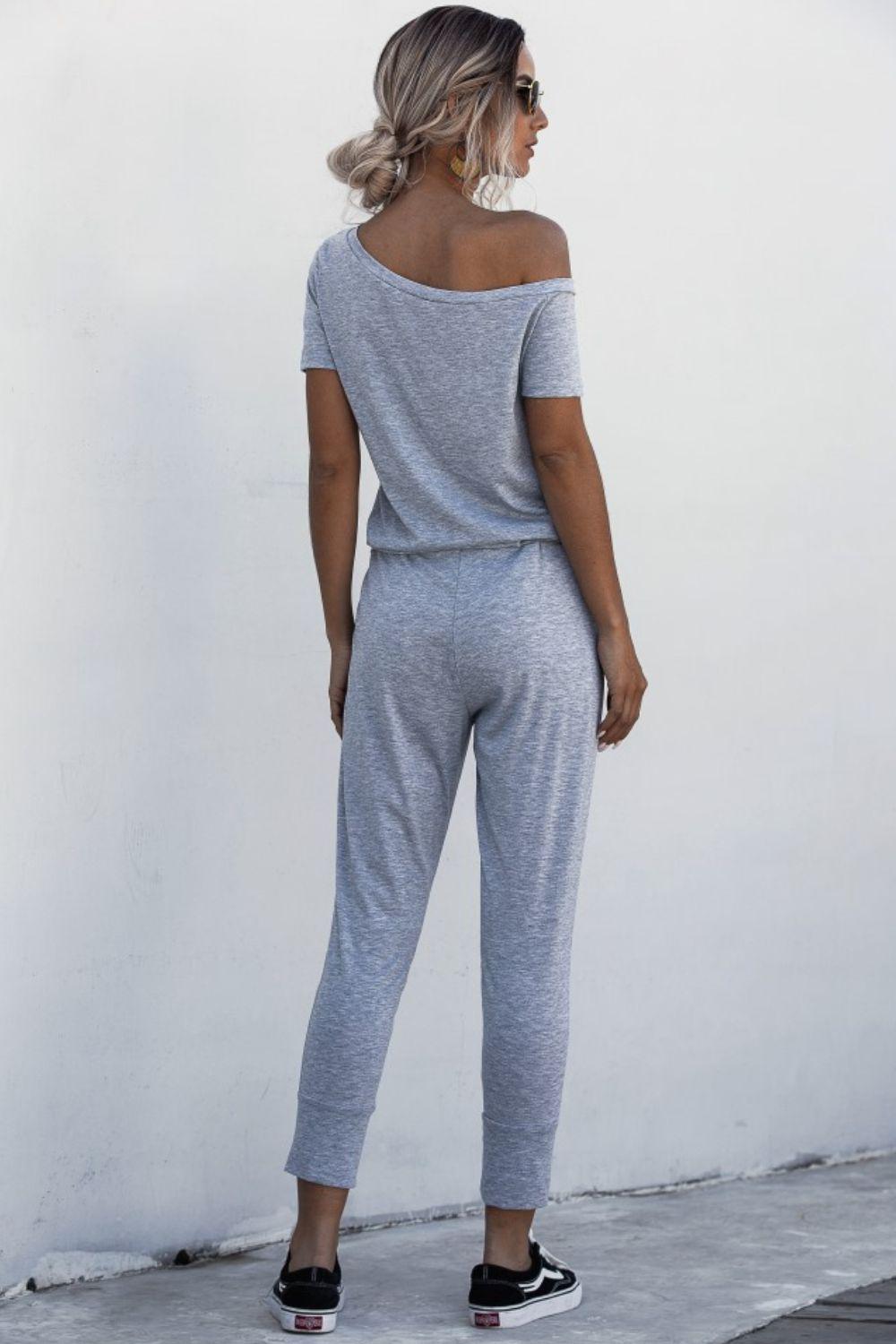 Asymmetrical Neck Tied Jumpsuit with Pockets BLUE ZONE PLANET