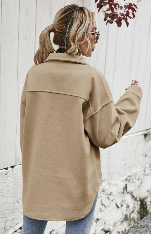 Autumn Winter Lapel Single Breasted Solid Coat-TOPS / DRESSES-[Adult]-[Female]-Blue Zone Planet