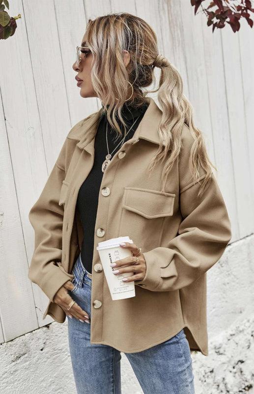 Autumn Winter Lapel Single Breasted Solid Coat-TOPS / DRESSES-[Adult]-[Female]-Blue Zone Planet