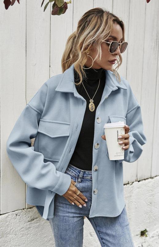 Autumn Winter Lapel Single Breasted Solid Coat-TOPS / DRESSES-[Adult]-[Female]-Blue Zone Planet