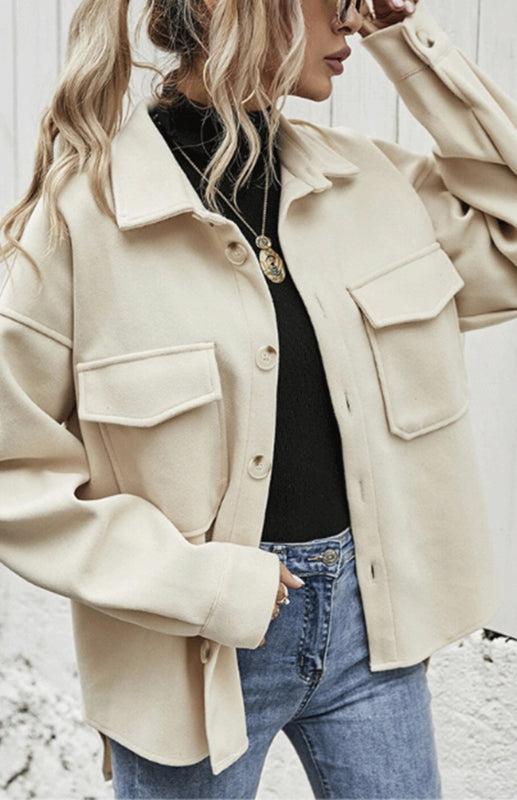 Autumn Winter Lapel Single Breasted Solid Coat-TOPS / DRESSES-[Adult]-[Female]-Blue Zone Planet