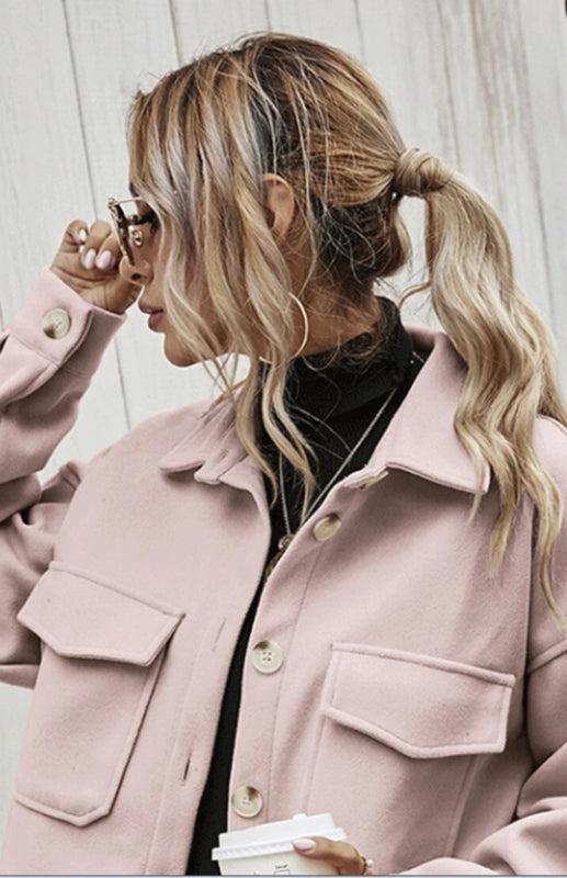 Autumn Winter Lapel Single Breasted Solid Coat-TOPS / DRESSES-[Adult]-[Female]-Blue Zone Planet