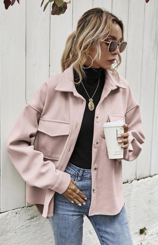 Autumn Winter Lapel Single Breasted Solid Coat-TOPS / DRESSES-[Adult]-[Female]-Blue Zone Planet