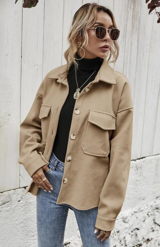 Autumn Winter Lapel Single Breasted Solid Coat-TOPS / DRESSES-[Adult]-[Female]-Blue Zone Planet