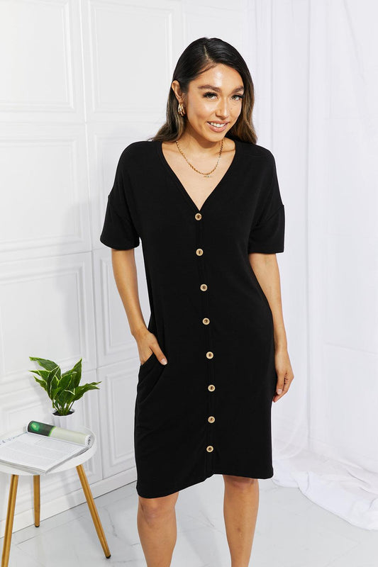 BOMBOM Sunday Brunch Button Down Midi Dress BLUE ZONE PLANET