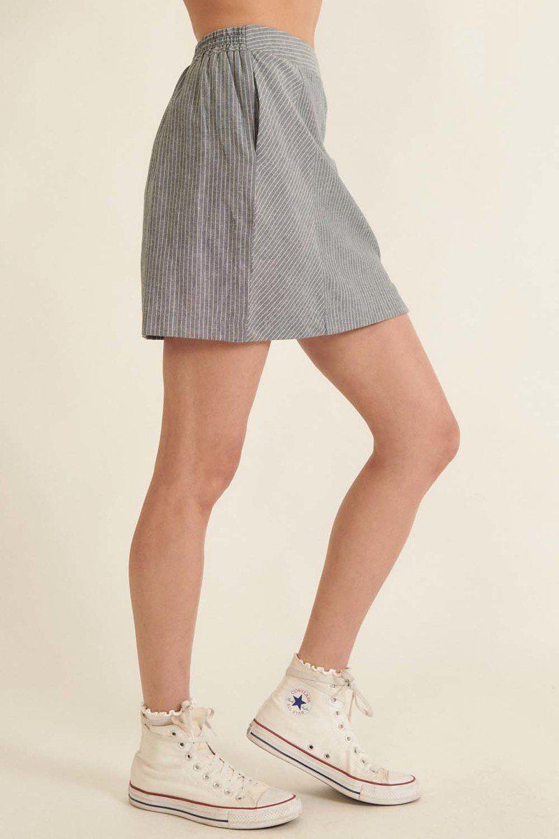Banded Front Waist Pinstripe Mini Skirt-TOPS / DRESSES-[Adult]-[Female]-Blue Zone Planet