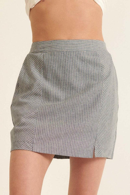 Banded Front Waist Pinstripe Mini Skirt Blue Zone Planet
