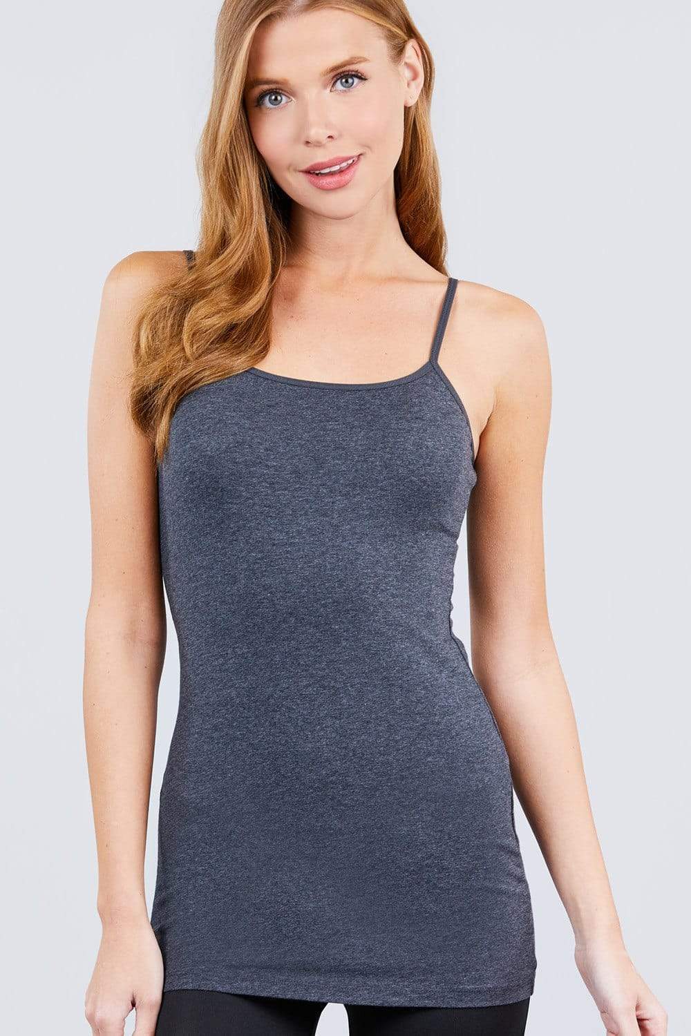 Basic Adjustable Spaghetti Strap Tunic Cami With Shelf Bra-TOPS / DRESSES-[Adult]-[Female]-Charcoal Grey-S-Blue Zone Planet