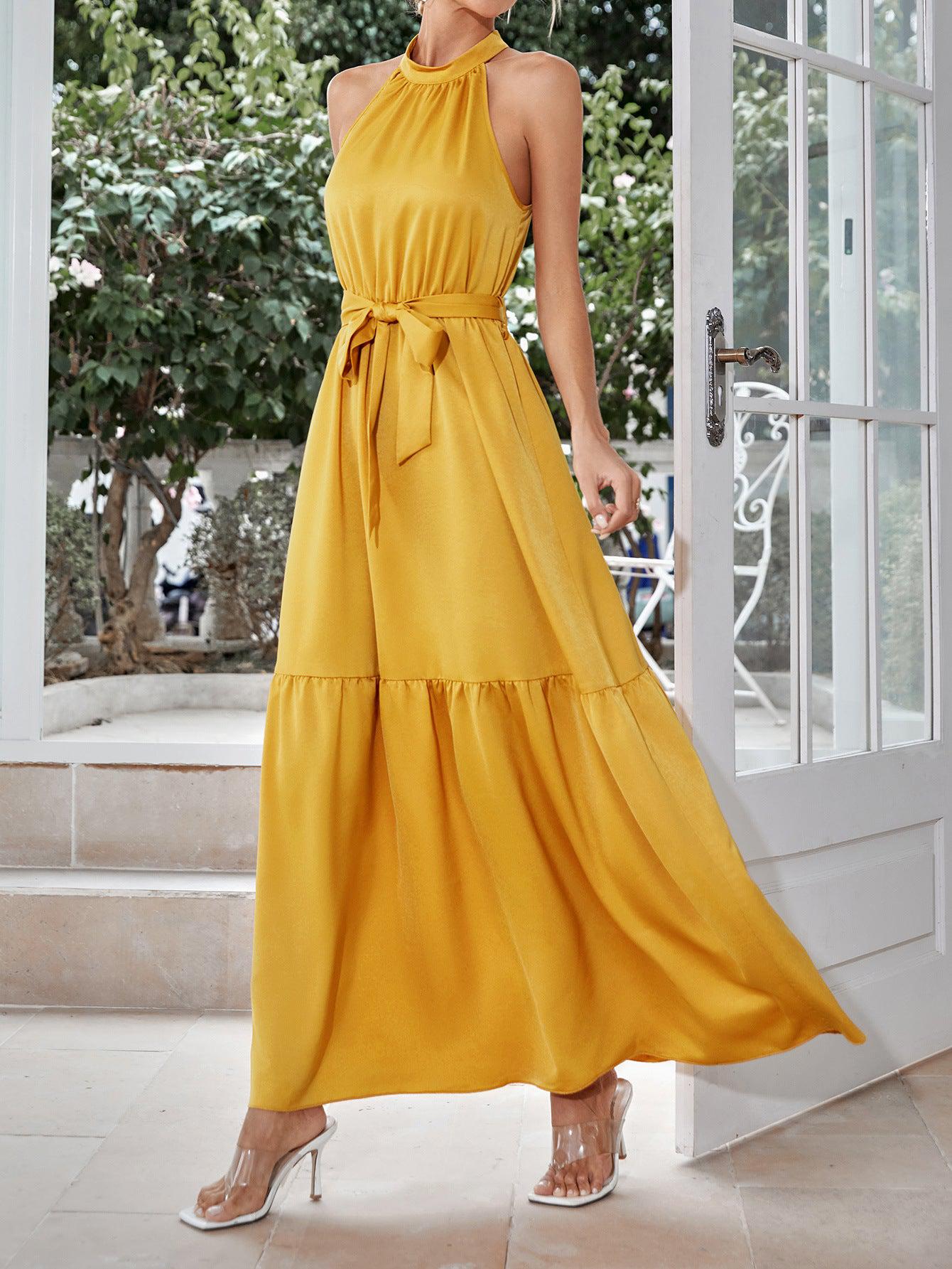 Belted Grecian Neck Tiered Maxi Dress-TOPS / DRESSES-[Adult]-[Female]-2022 Online Blue Zone Planet