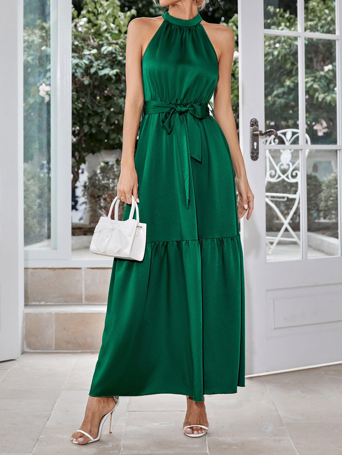 Belted Grecian Neck Tiered Maxi Dress-TOPS / DRESSES-[Adult]-[Female]-Green-S-2022 Online Blue Zone Planet