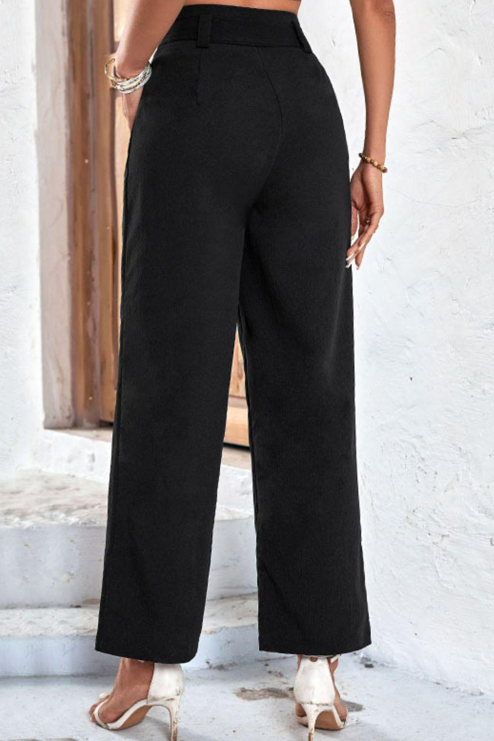 Belted High-Rise Wide Leg Pants BLUE ZONE PLANET