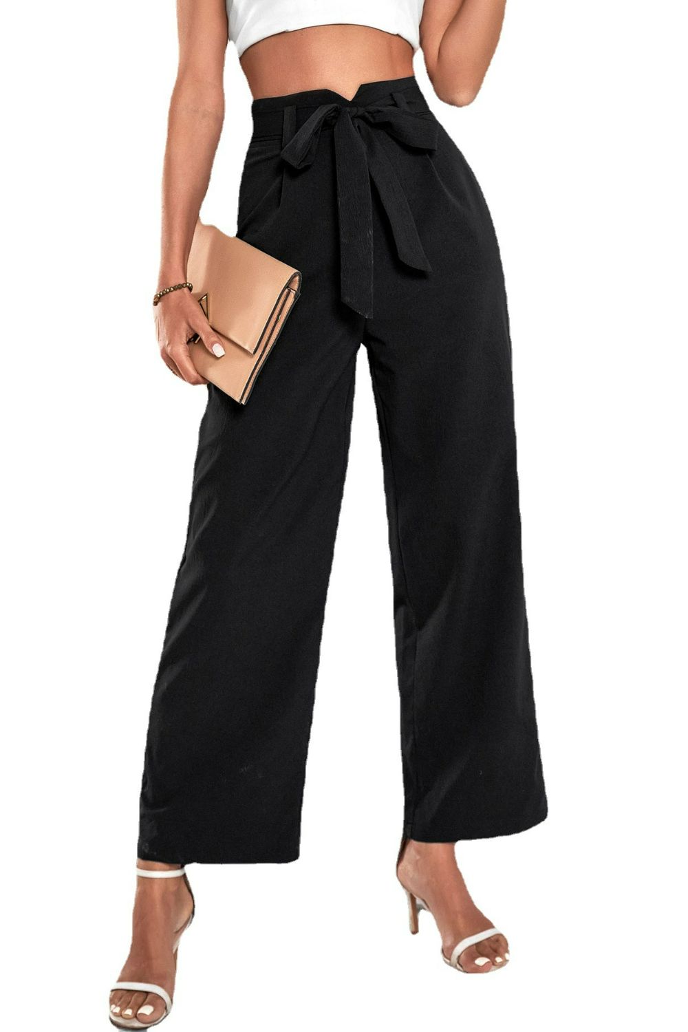 Belted High-Rise Wide Leg Pants BLUE ZONE PLANET