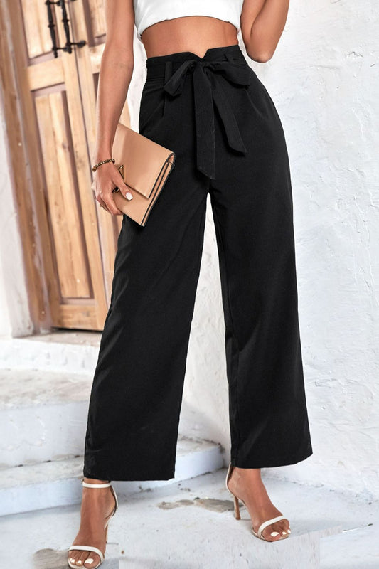 Belted High-Rise Wide Leg Pants BLUE ZONE PLANET