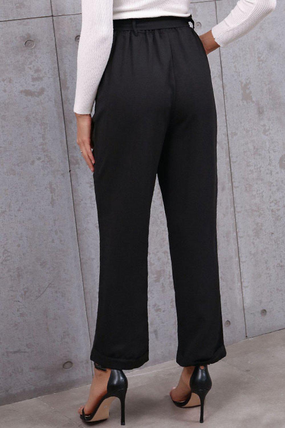 Belted Paperbag Waist Pants-BOTTOMS SIZES SMALL MEDIUM LARGE-[Adult]-[Female]-Blue Zone Planet