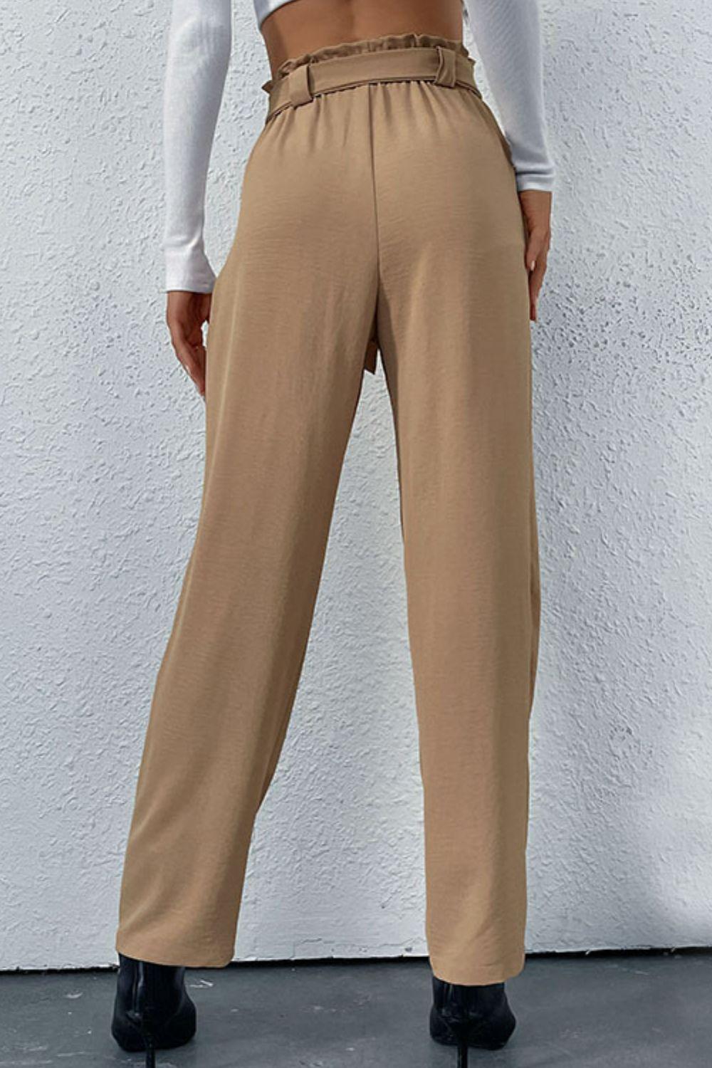 Belted Straight Leg Pants with Pockets BLUE ZONE PLANET