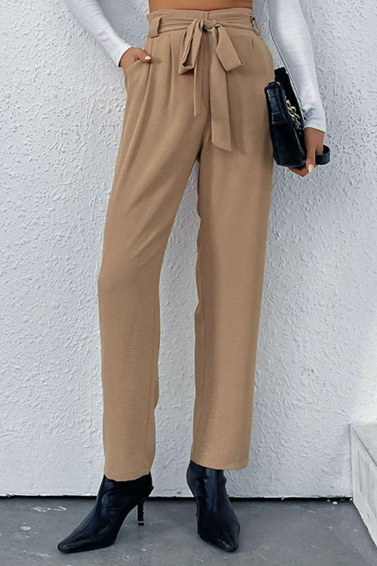 Belted Straight Leg Pants with Pockets BLUE ZONE PLANET