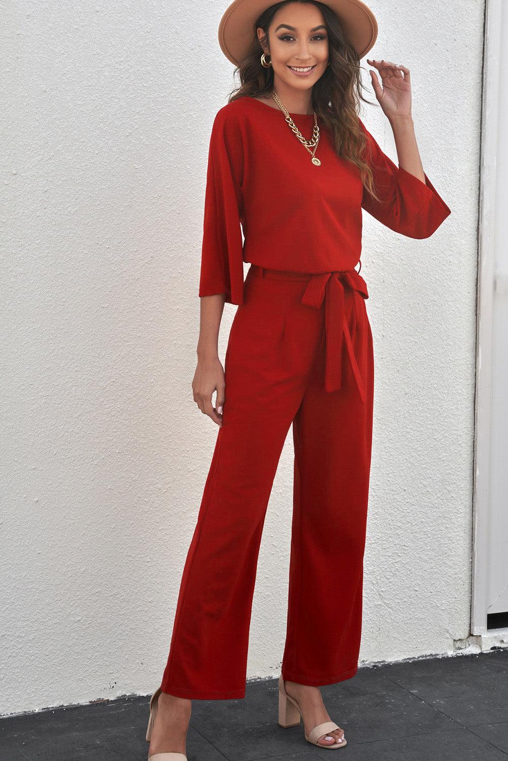 Belted Three-Quarter Sleeve Jumpsuit BLUE ZONE PLANET