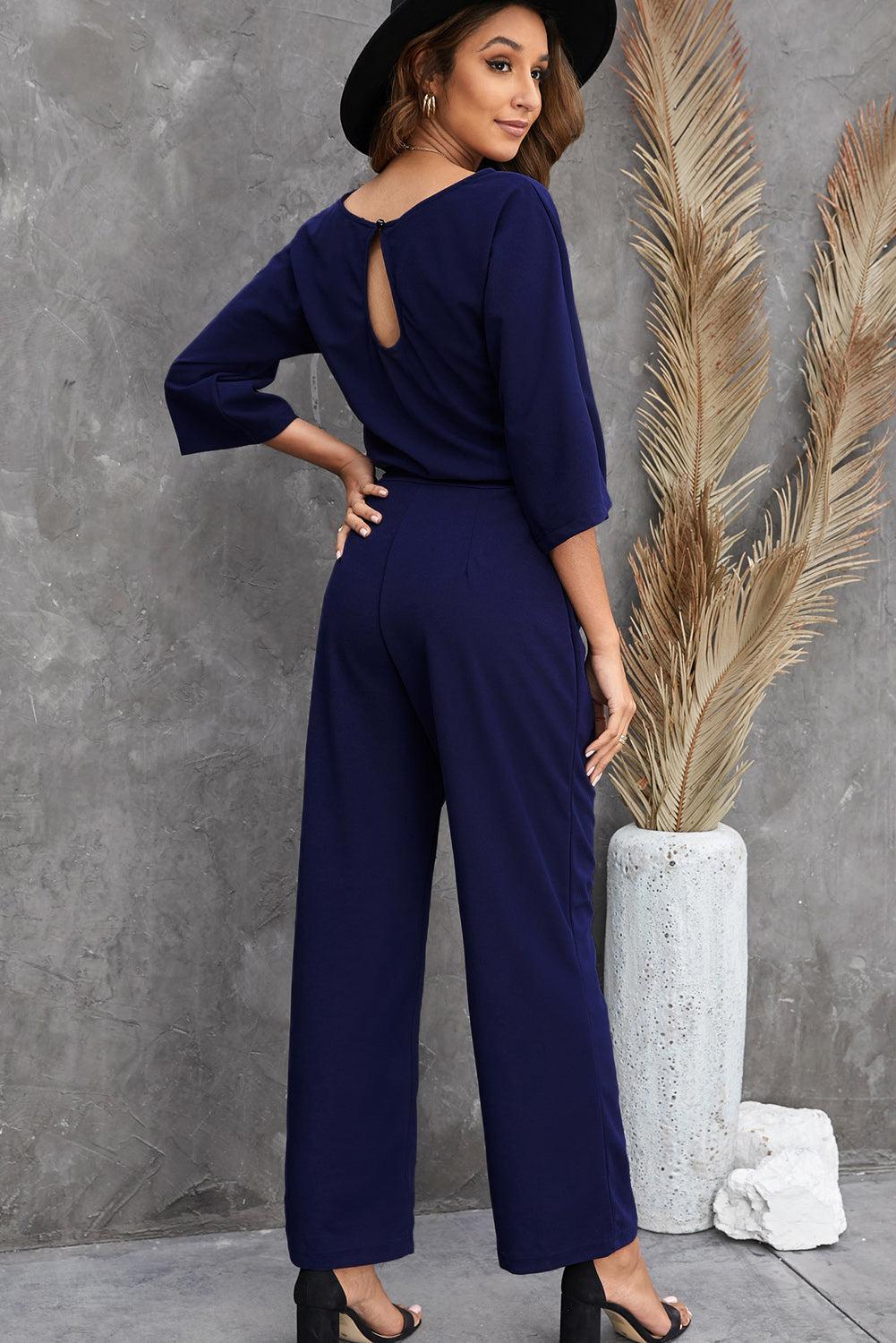 Belted Three-Quarter Sleeve Jumpsuit BLUE ZONE PLANET