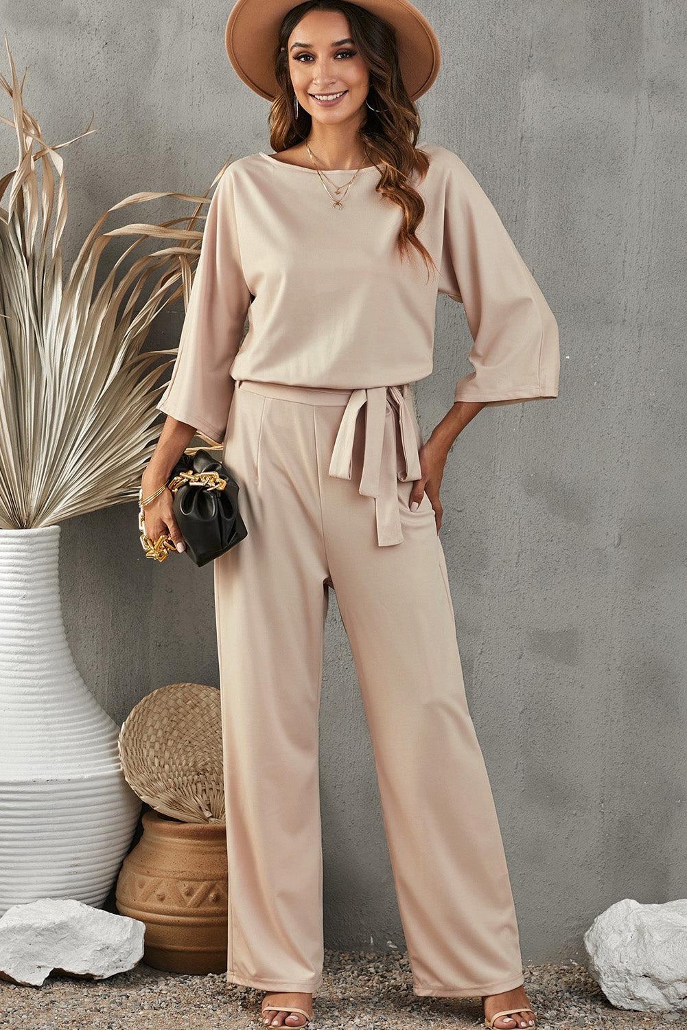 Belted Three-Quarter Sleeve Jumpsuit BLUE ZONE PLANET