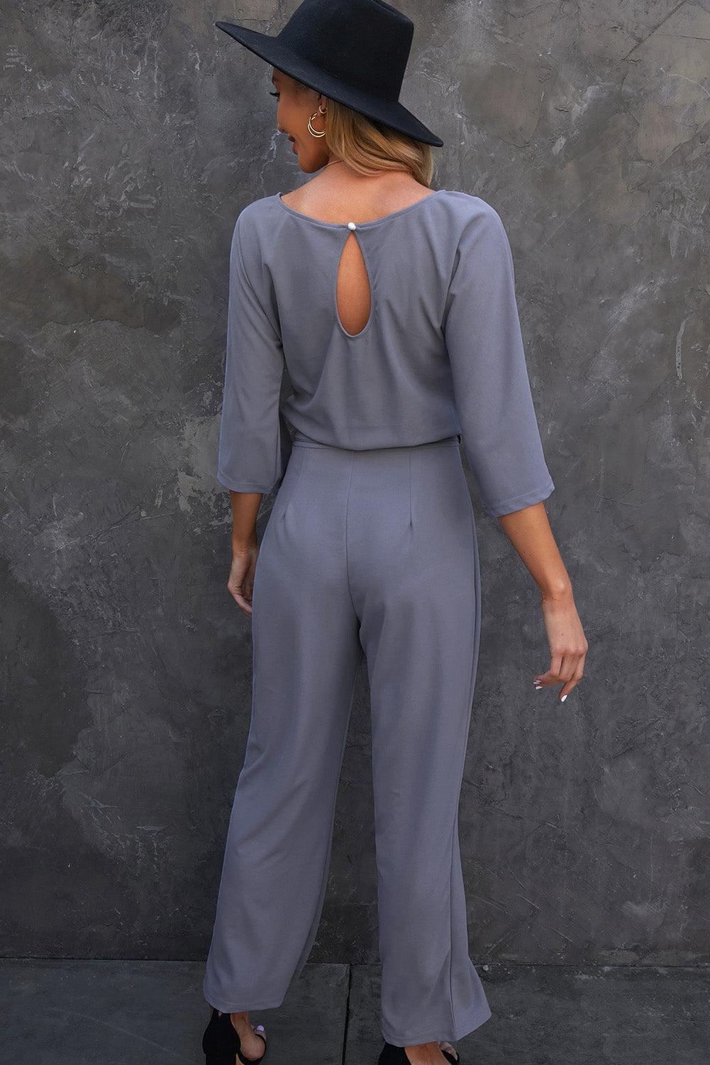 Belted Three-Quarter Sleeve Jumpsuit BLUE ZONE PLANET