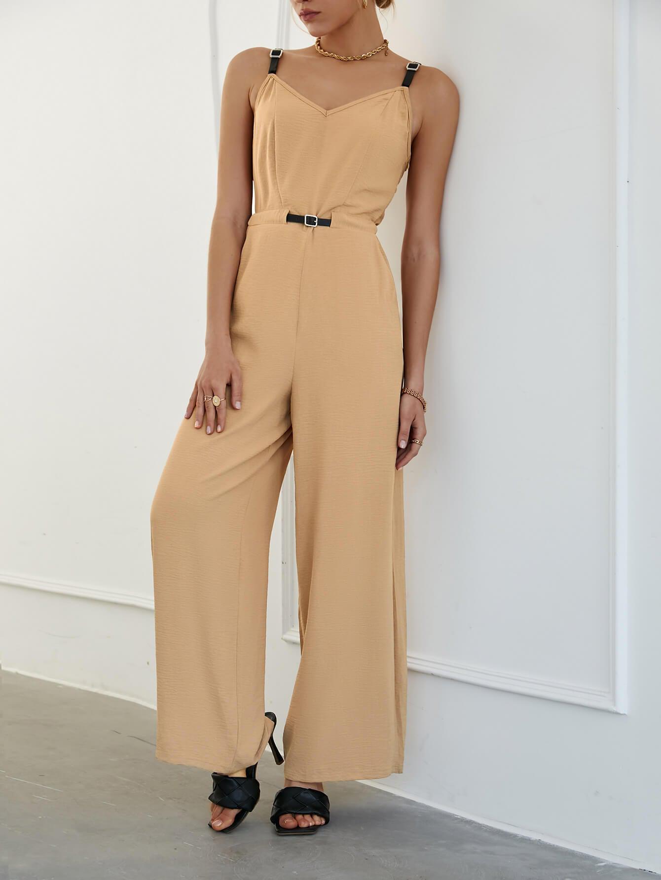 Belted Wide Leg Jumpsuit with Pockets BLUE ZONE PLANET