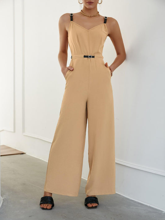 Belted Wide Leg Jumpsuit with Pockets BLUE ZONE PLANET
