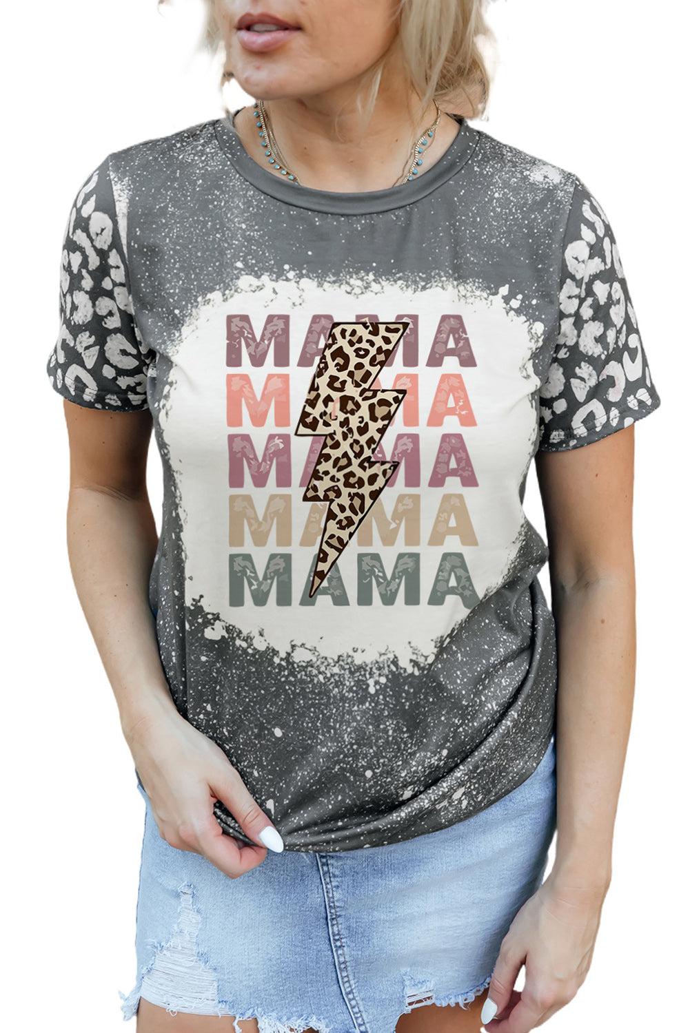 Best MAMA Leopard Lightning Graphic T-Shirt BLUE ZONE PLANET